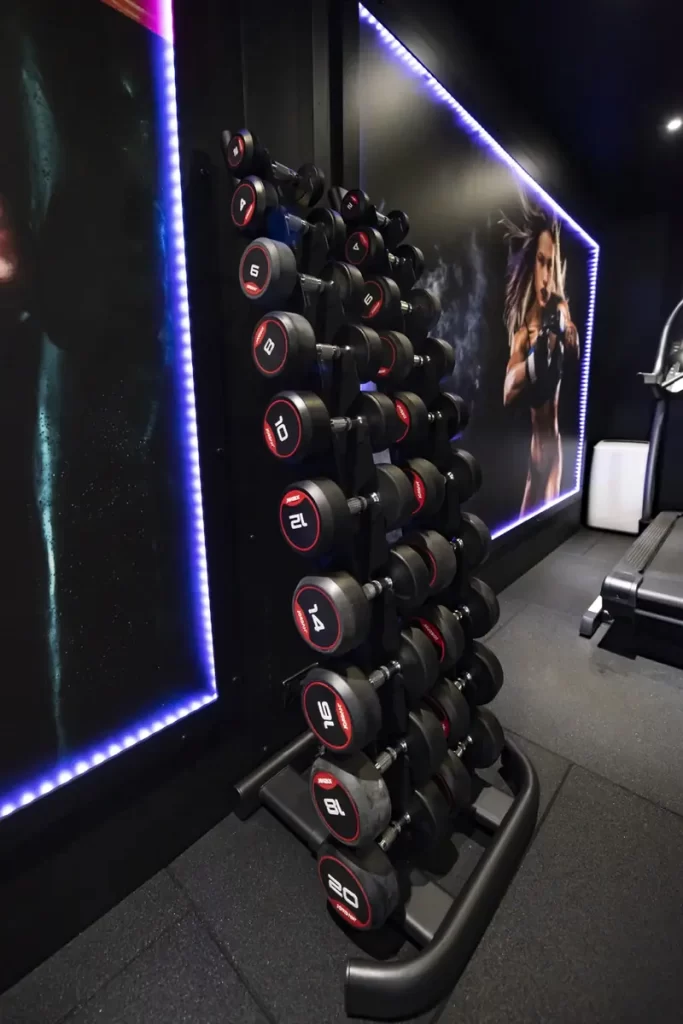 Dumbbell rack and strength equipment in private personal training gym in Bromley